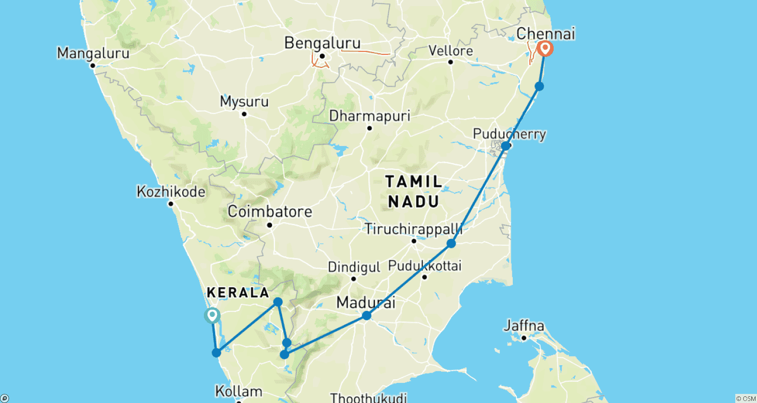 牧歌的な南インドの魅力の真髄のルートマップ
