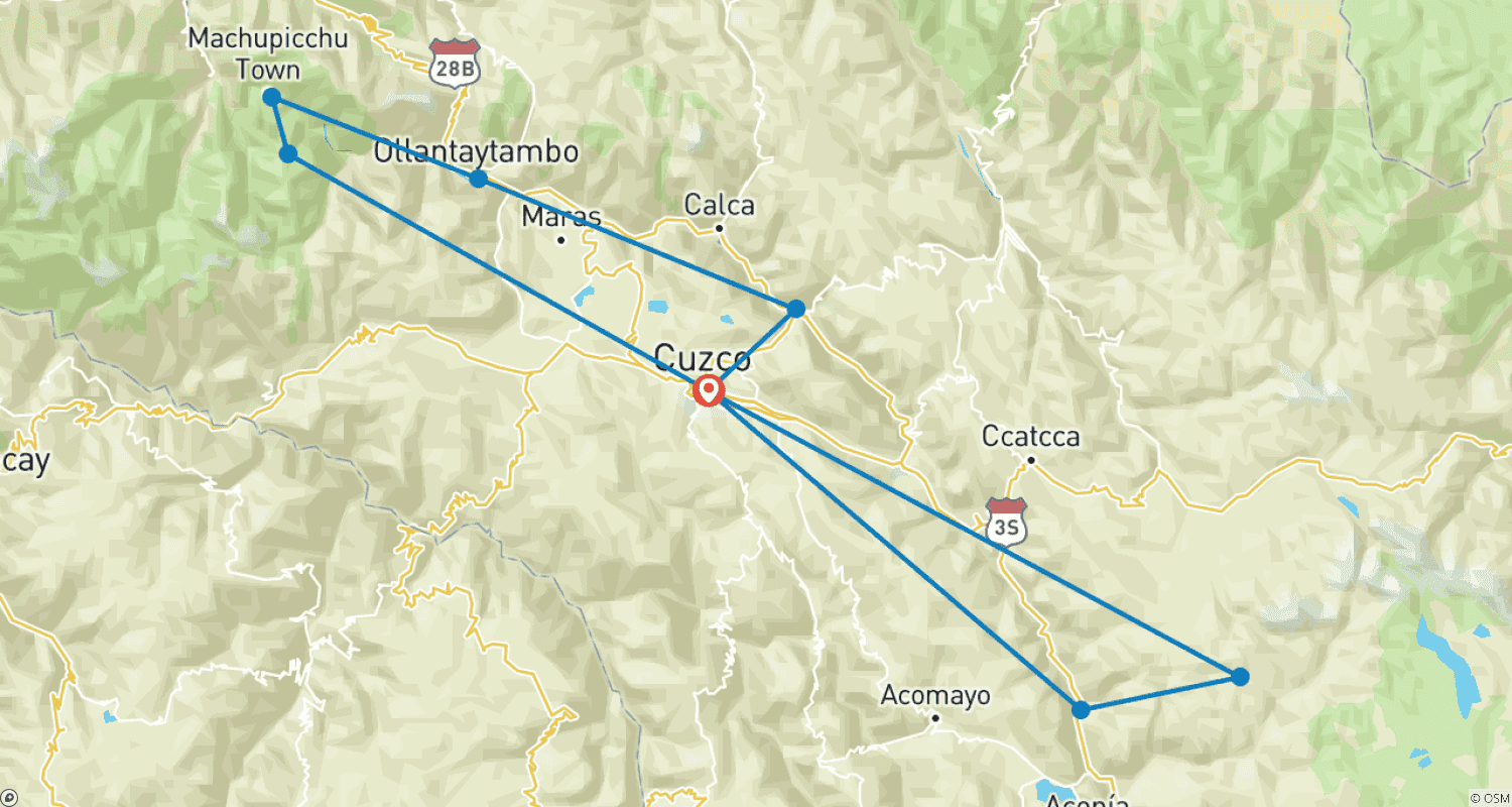 5-Day Cusco & Machu Picchu essential Tourのルートマップ