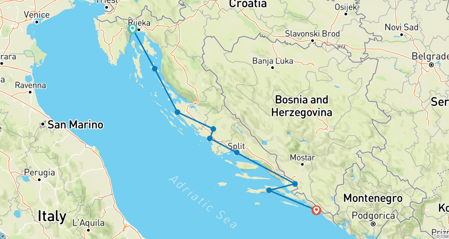 Mapa trasy: Adriatic Explorer (Opatija - Dubrownik) Deluxe Superior