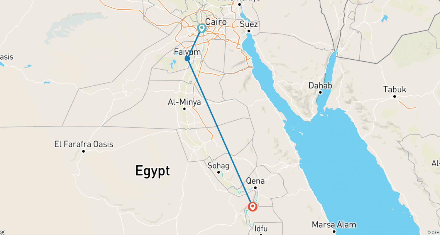Mapa do percurso de Cairo; Excursão a Luxor