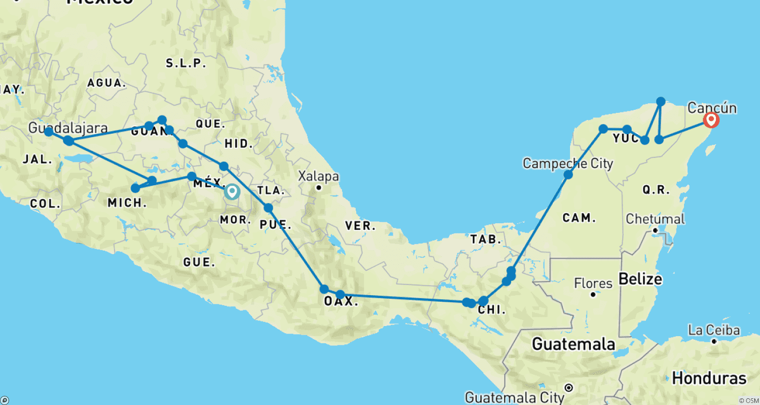 Mapa do percurso de A Rota Mariachi