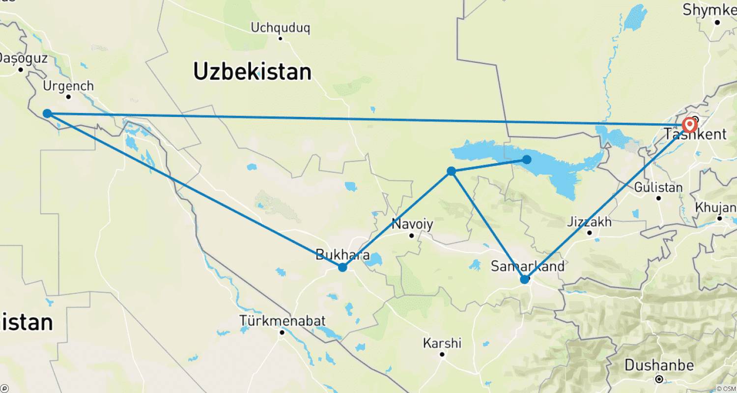 Mapa do percurso de Uzbequistão Variado