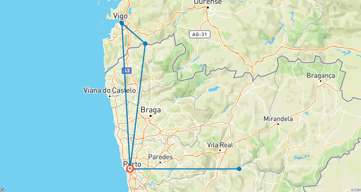Mapa trasy: Portugalska Przygoda z Winem (Lokalne Zbiory Winogron, Odkrywanie Porto, Degustacje Win, itp...)