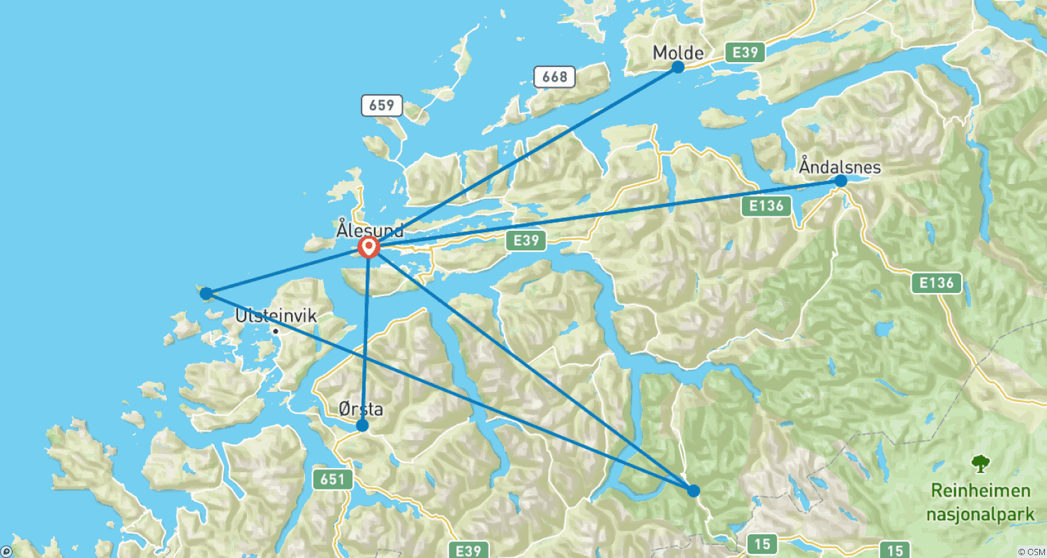 Mapa do percurso de Passeio privado: Siga as Celebridades de Hollywood pelos Fiordes Noruegueses