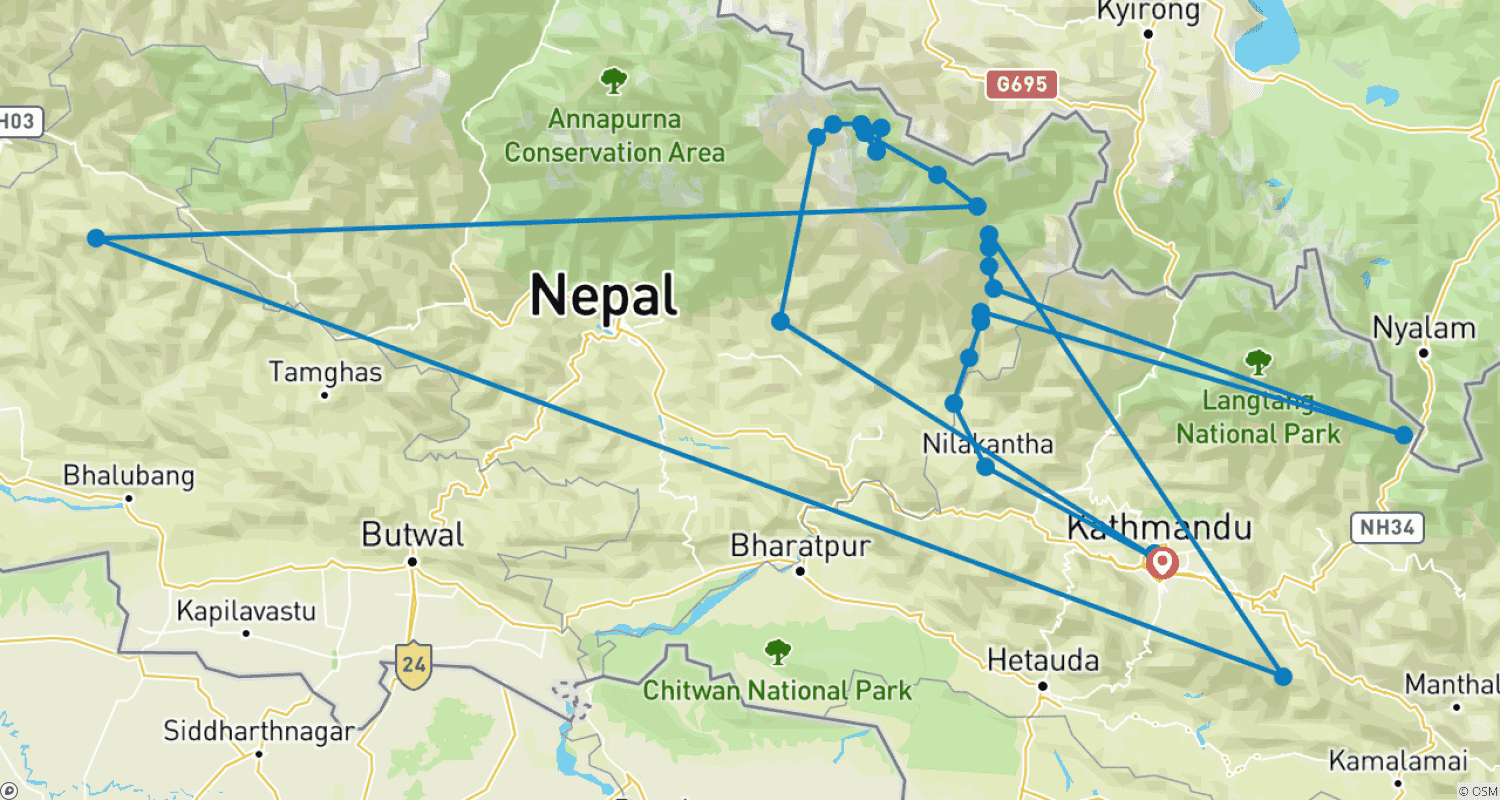 Mapa trasy: 15-dniowy Trek wokół Manaslu