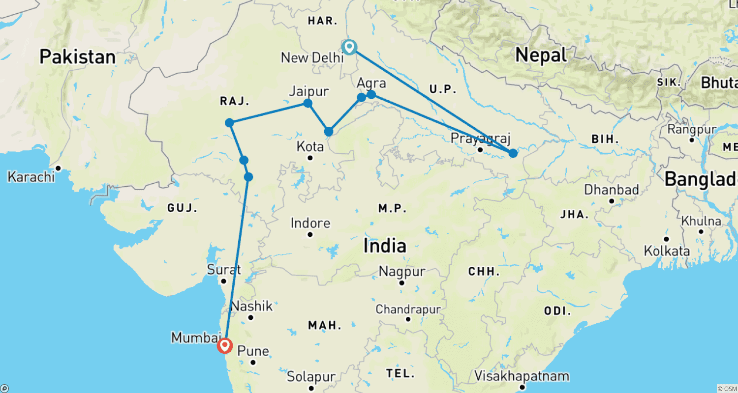 インドの中心、豪華な旅のルートマップ