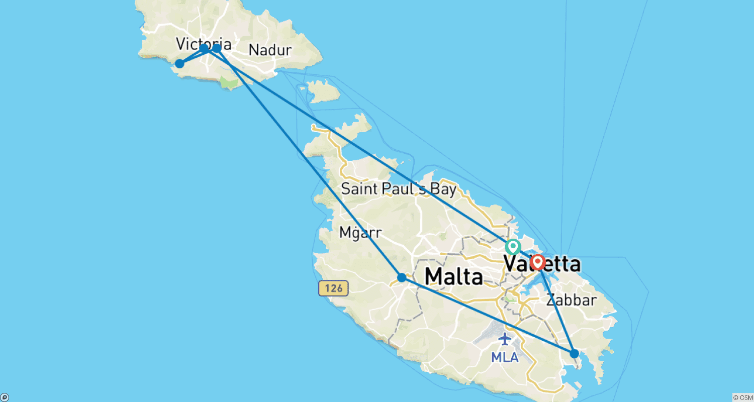 خريطة مسار Customized 4 Days Best Malta Tour, Daily Starts & Fully Guided (Private)