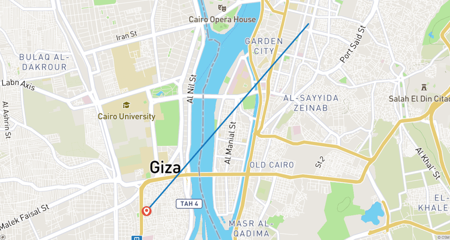 Mapa do percurso de Destaques do Cairo e Gizé com guia privado e acomodação