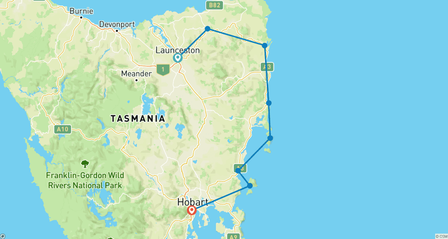 Mapa trasy: Tour de Tasmania