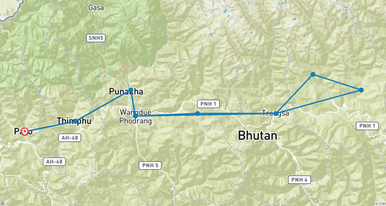 Mapa trasy: Cuda Himalajów Bhutanu