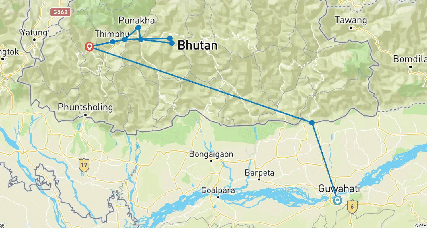 Mapa trasy: Wycieczka na Festiwal w Dolinie Paro