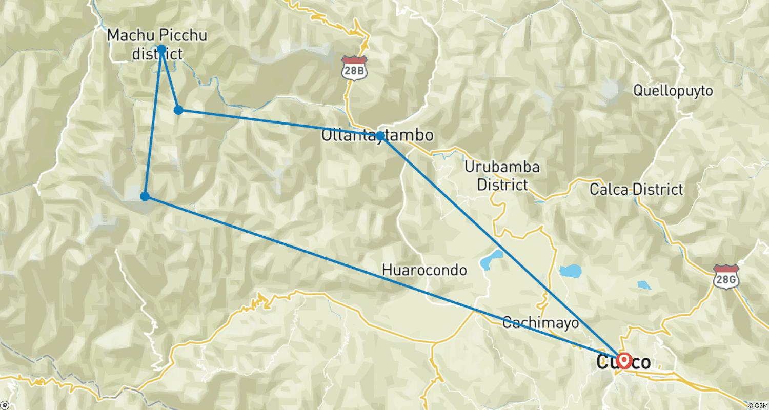 Mapa trasy: Trek Salkantay ze Szlakiem Inków do Machu Picchu 7 Dni