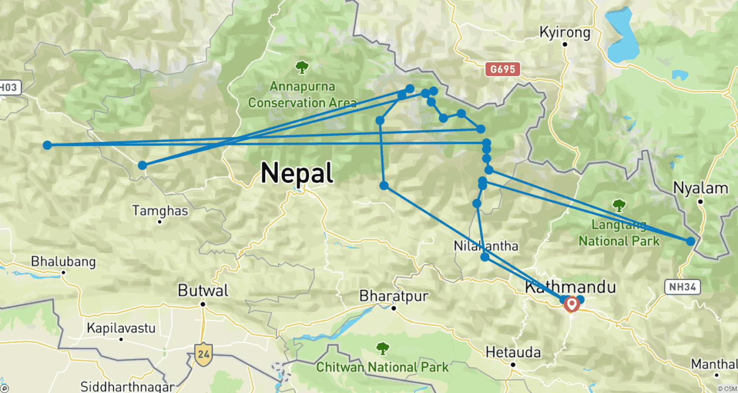 Mapa trasy: 16-dniowy Trek Dookoła Manaslu