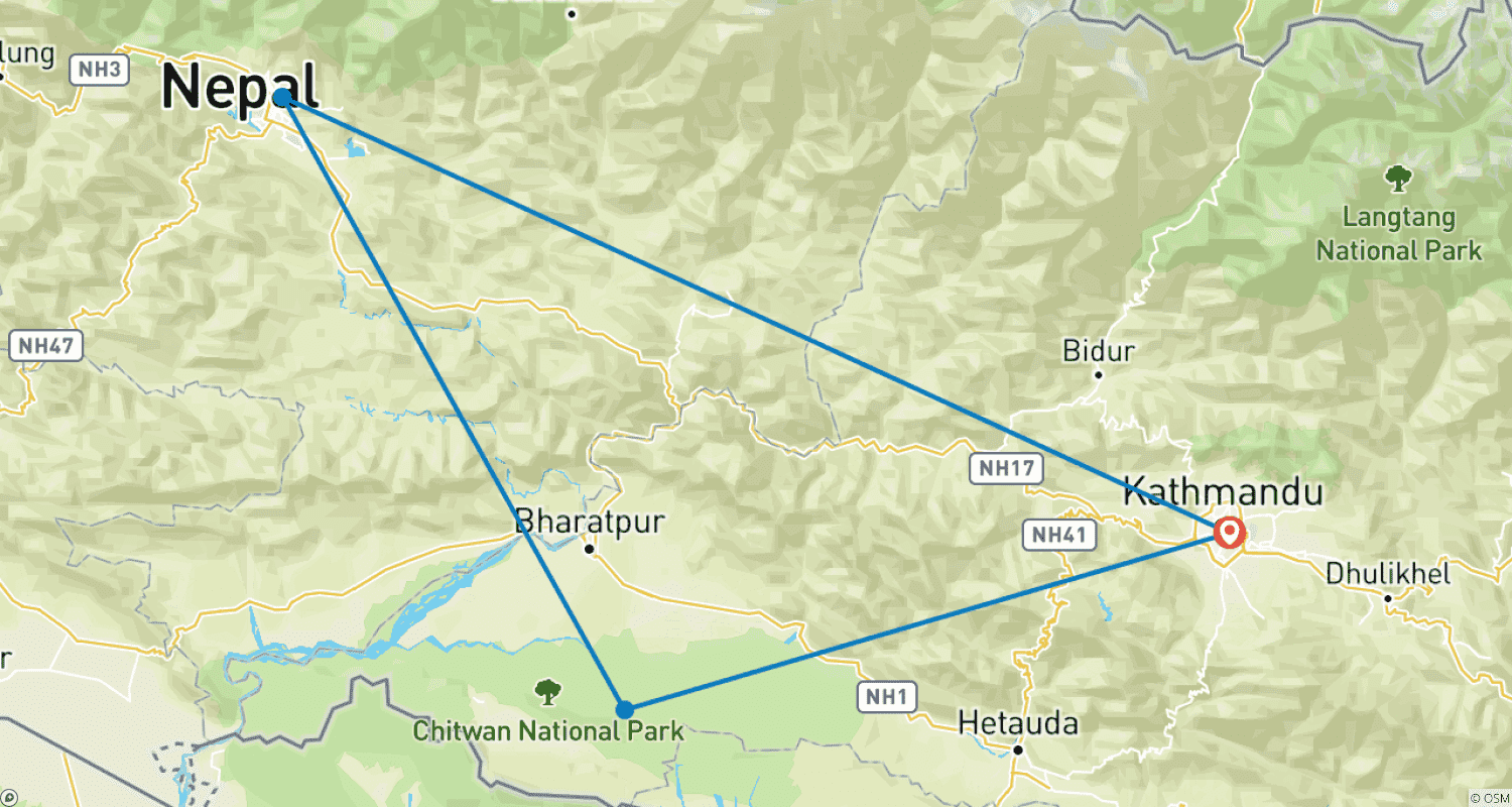 Mapa do percurso de Nepal Clássico