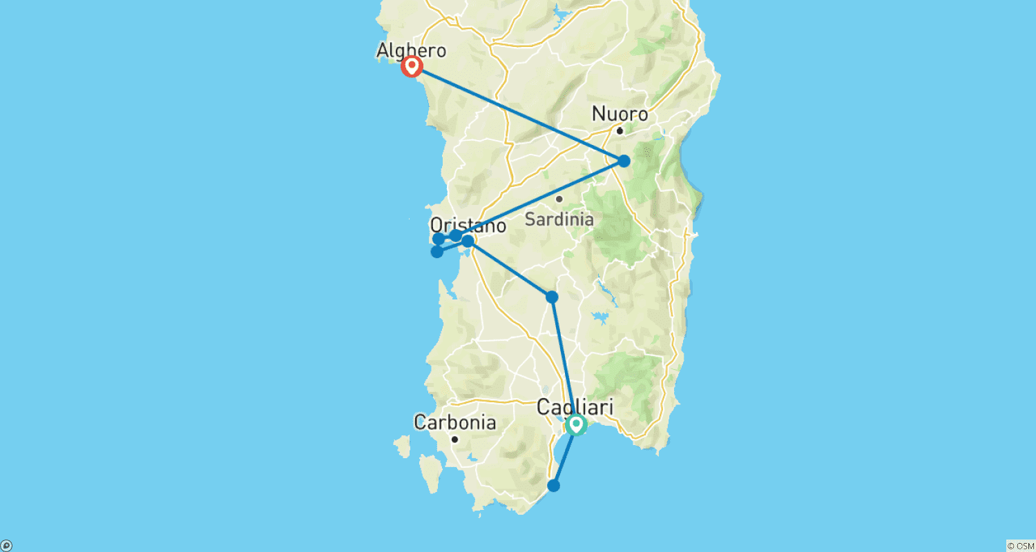 Mapa do percurso de Excursão pela Sardenha - a combinação perfeita de estilo de vida, cultura, história e culinária
