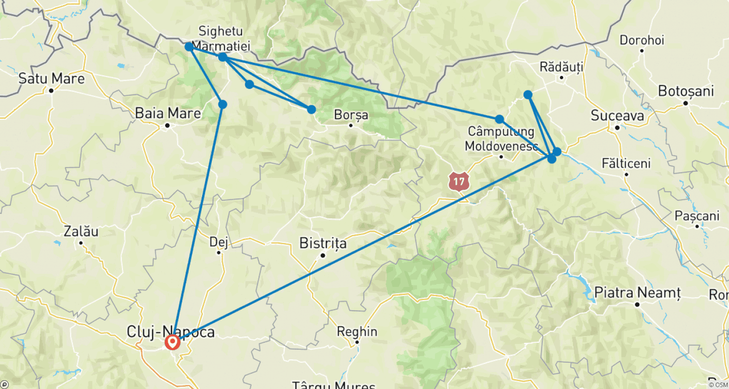 Mapa trasy: Klasyczne Dziedzictwo Północy: sześciodniowa wycieczka do Maramures i Bukowiny z Cluj-Napoca