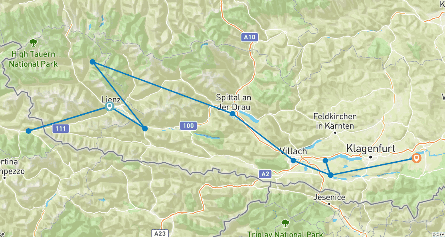 Mapa do percurso de Ciclovia do Drau