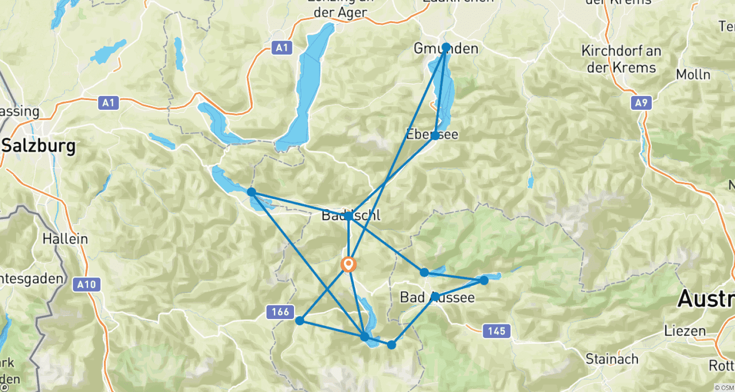 Mapa do percurso de Salzkammergut – based in one hotel
