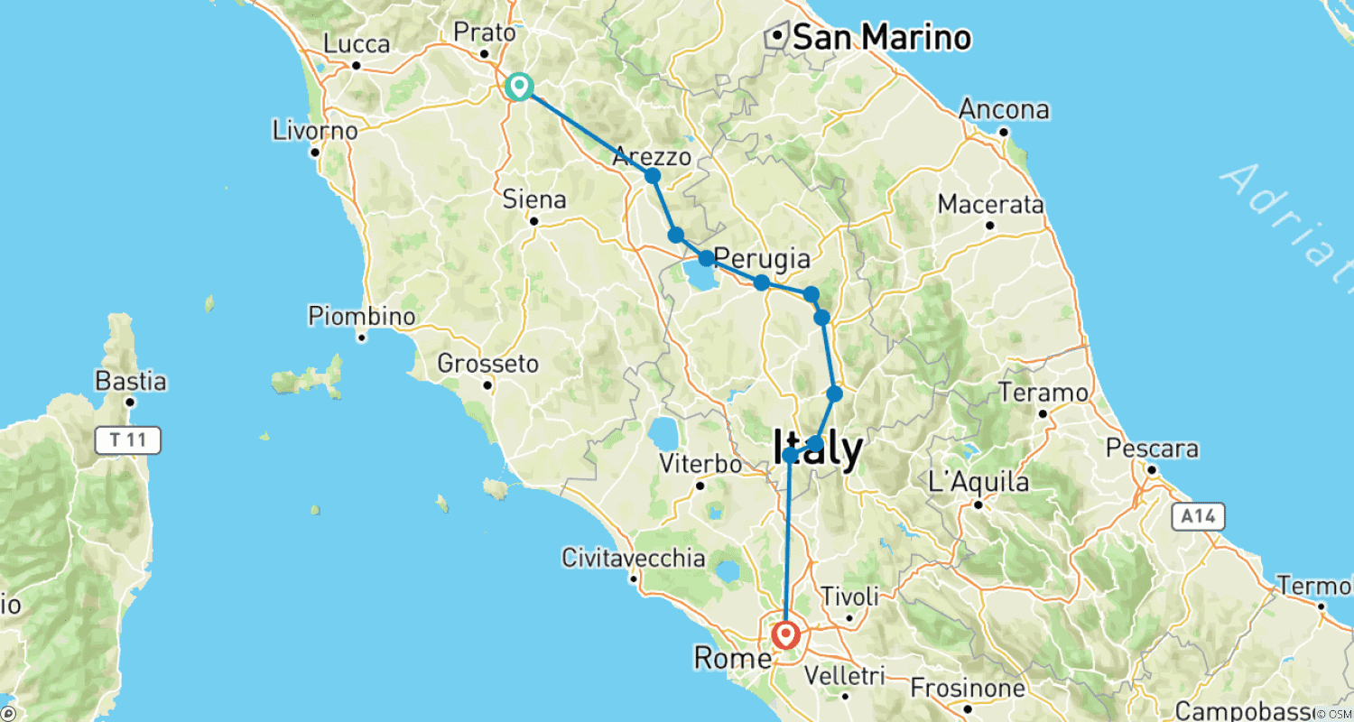Mapa trasy: Florencja – Rzym