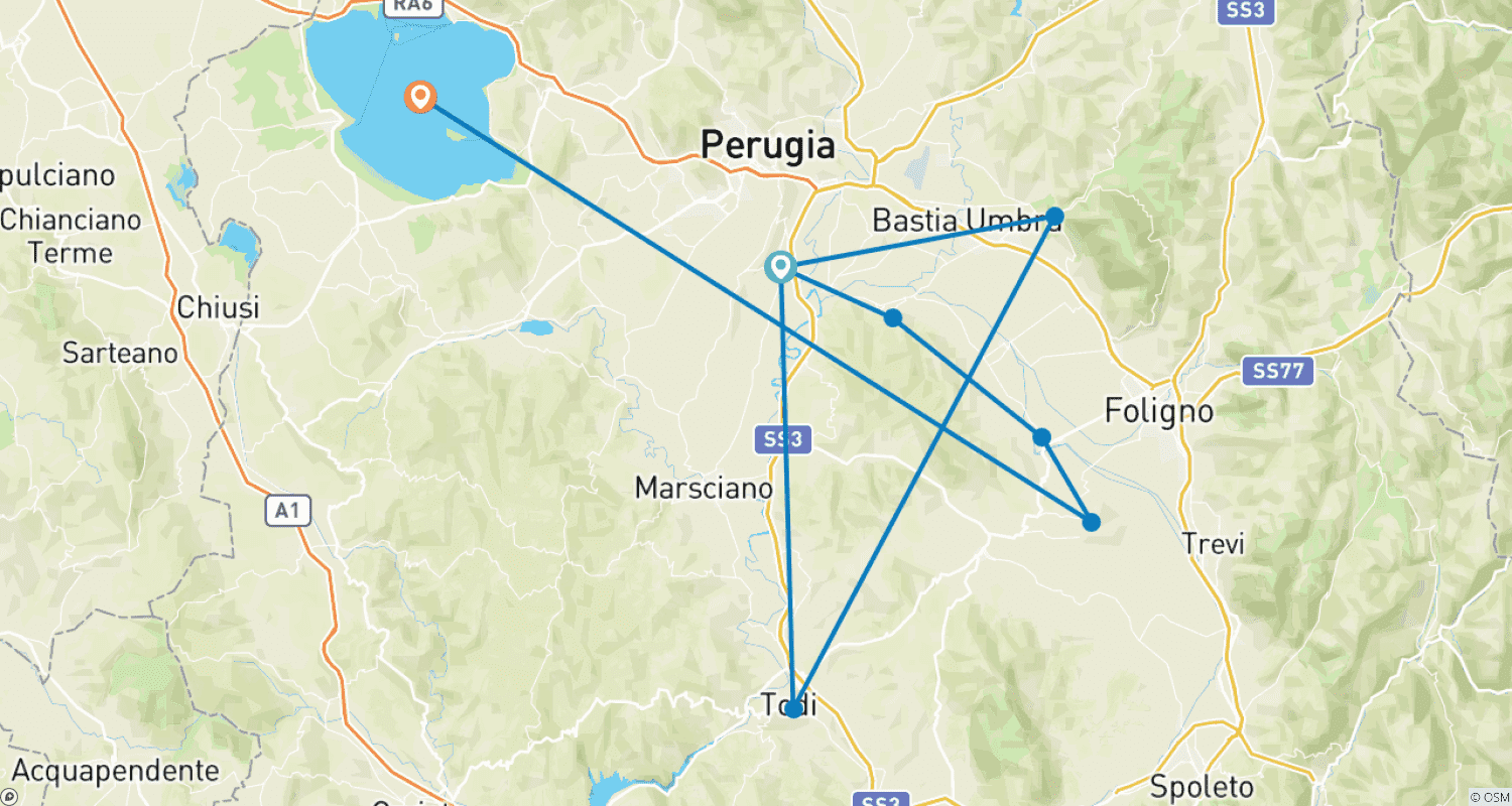 Mapa do percurso de Úmbria: Com Base em Um Único Hotel