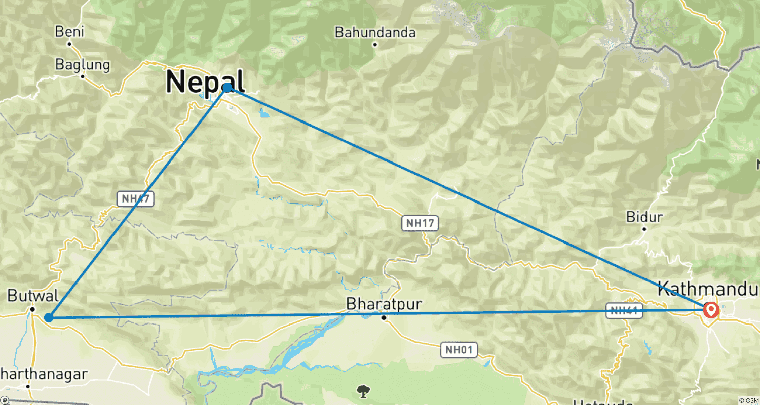 Mapa trasy: 7-dniowa buddyjska pielgrzymka do Nepalu