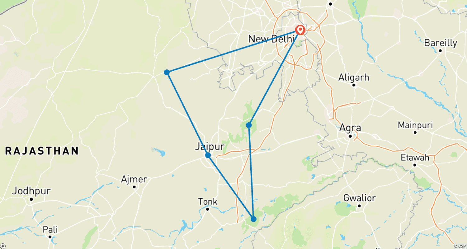 Mapa trasy: 10-dniowa wycieczka po Radżastanie