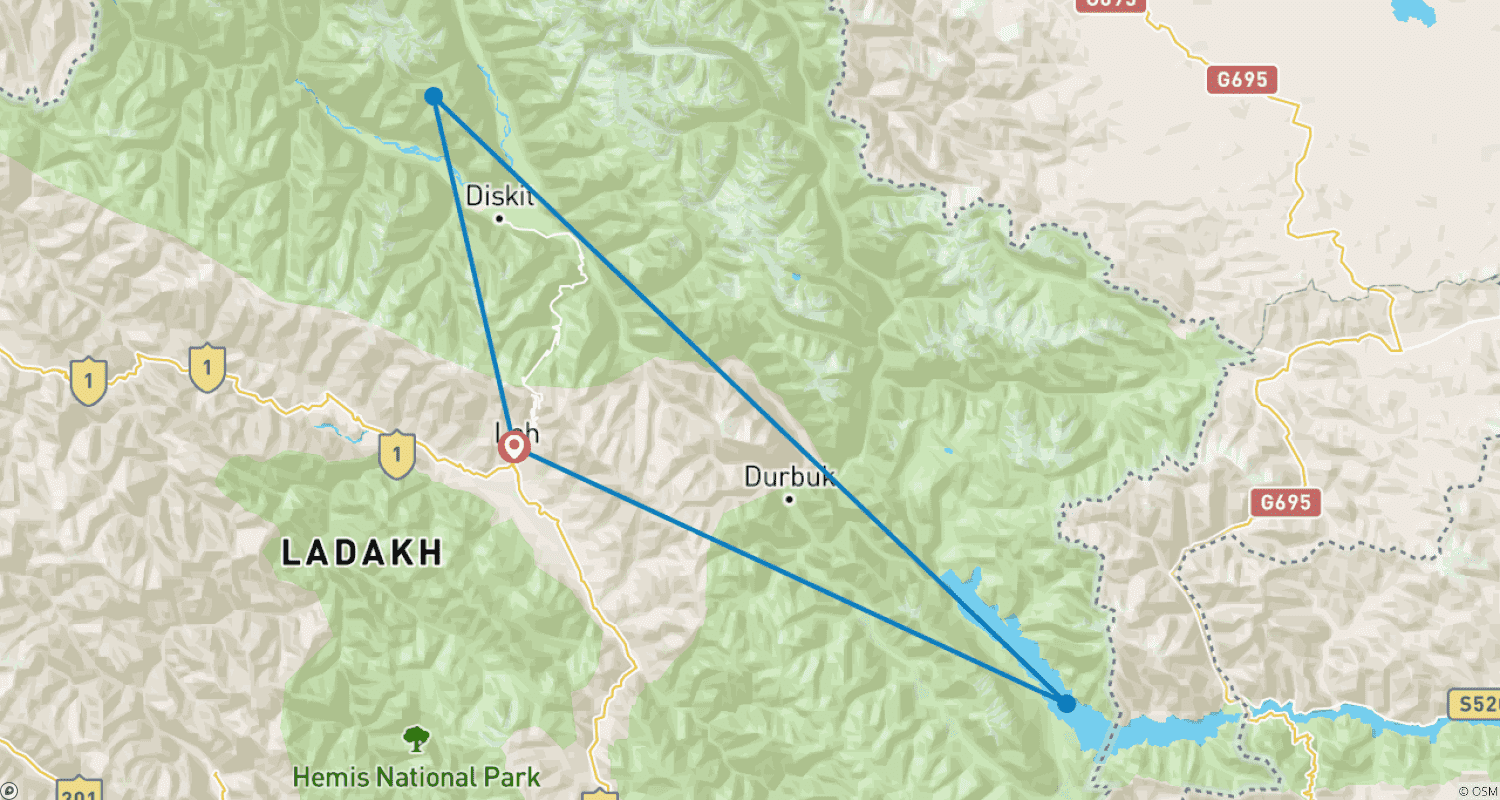 Mapa do percurso de Ladakh - Viagem ao Lago Pangong