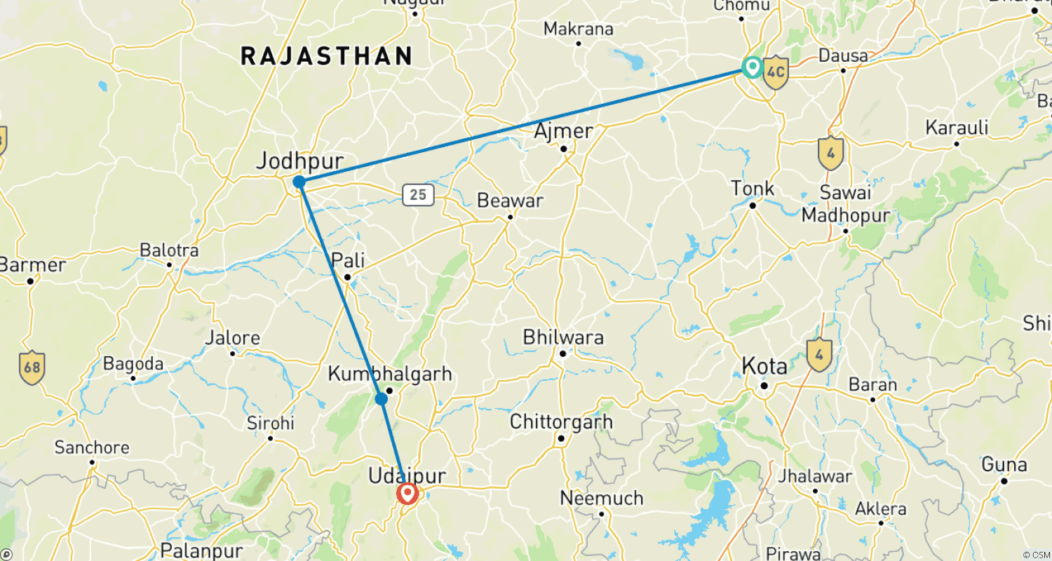 Mapa trasy: Rajasthan Short Tour