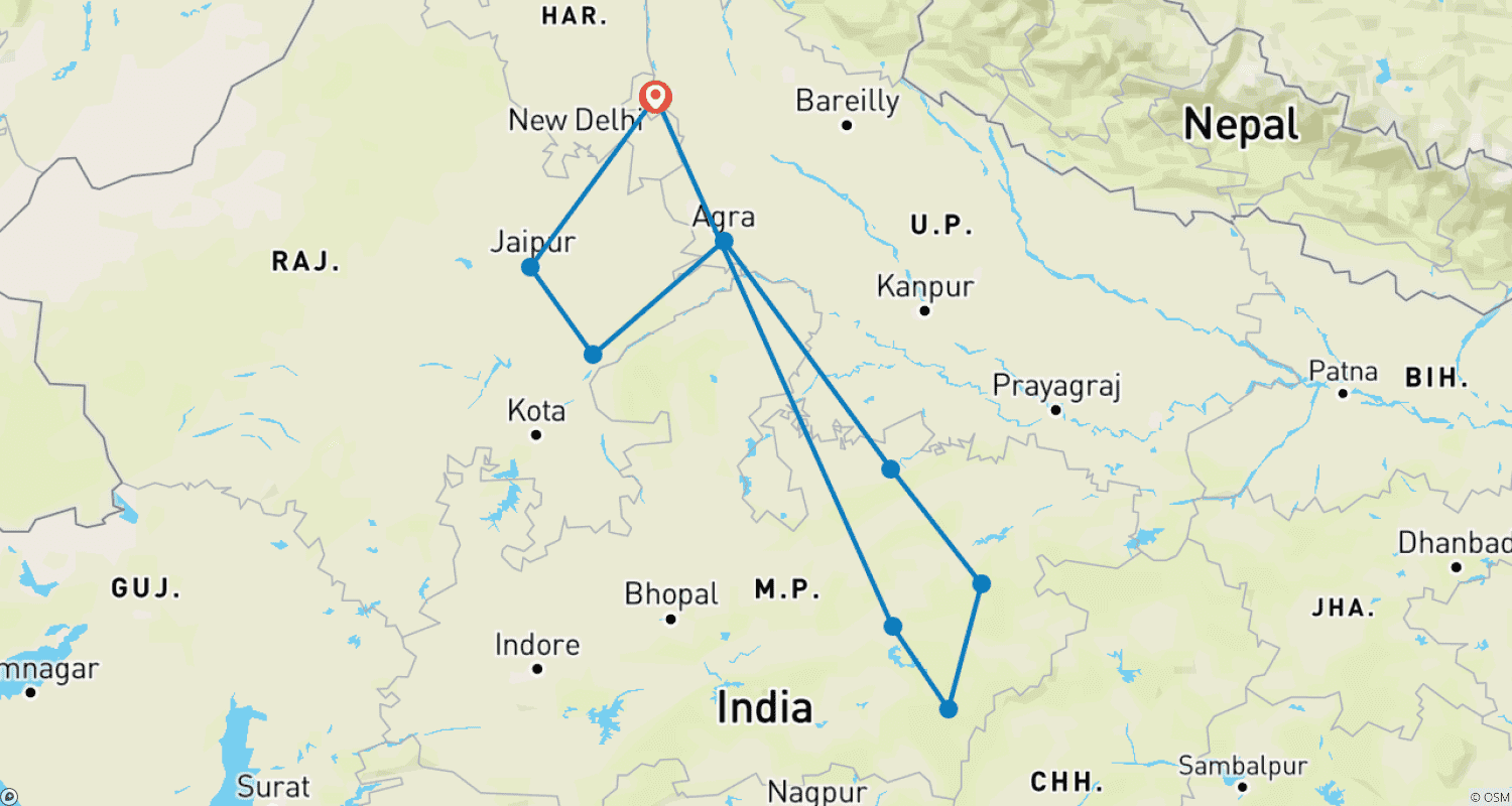 Mapa trasy: Safari przyrodnicze w Indiach
