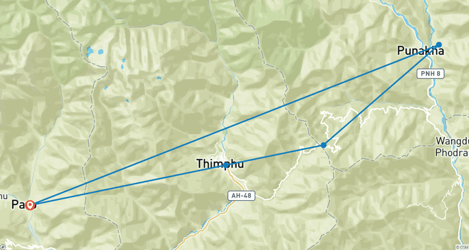 Mapa trasy: Rodzinne wakacje w Bhutanie