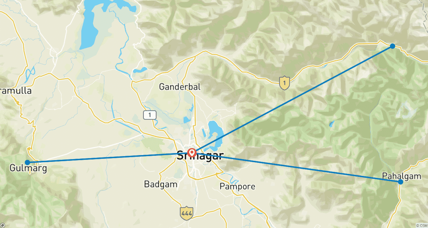 Kashmir Tour with Srinagarのルートマップ
