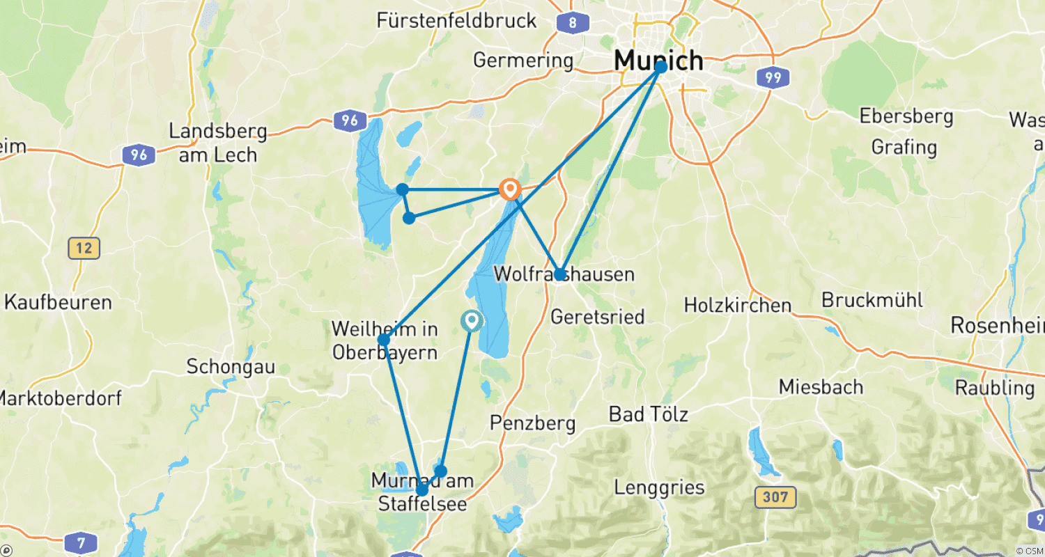 Mapa trasy: Jezioro Starnberg – z zakwaterowaniem w jednym hotelu