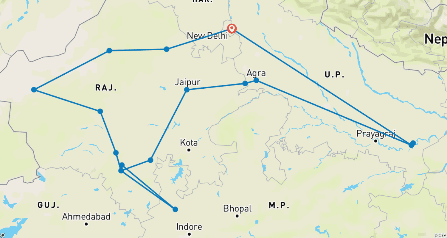 Mapa trasy: Rajasthan Tour With Varanasi