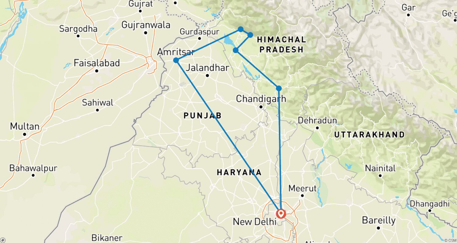 خريطة مسار Journey Through Foothills of India's Himalaya - 13 Days