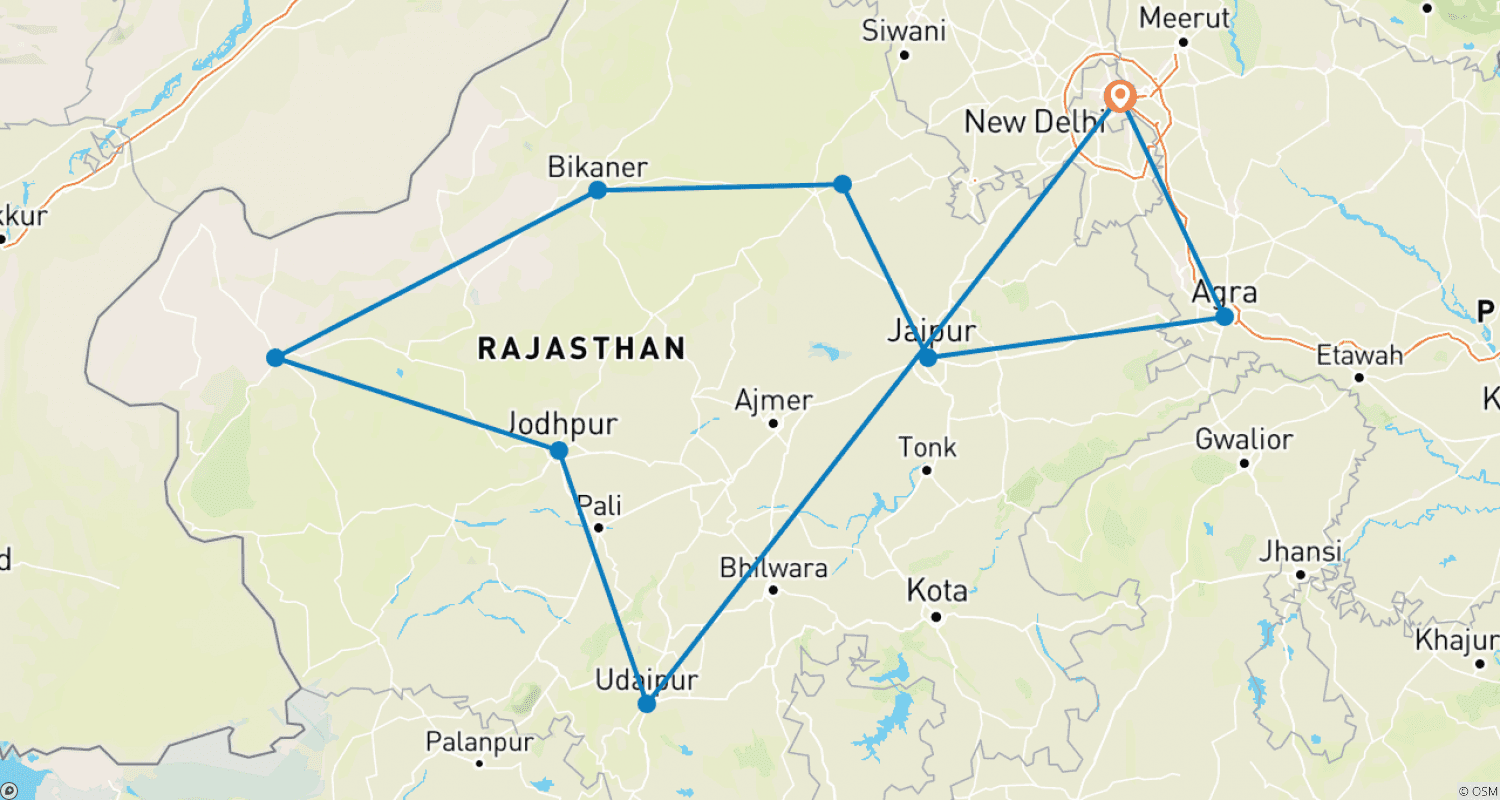 خريطة مسار Incredible Rajasthan Tour