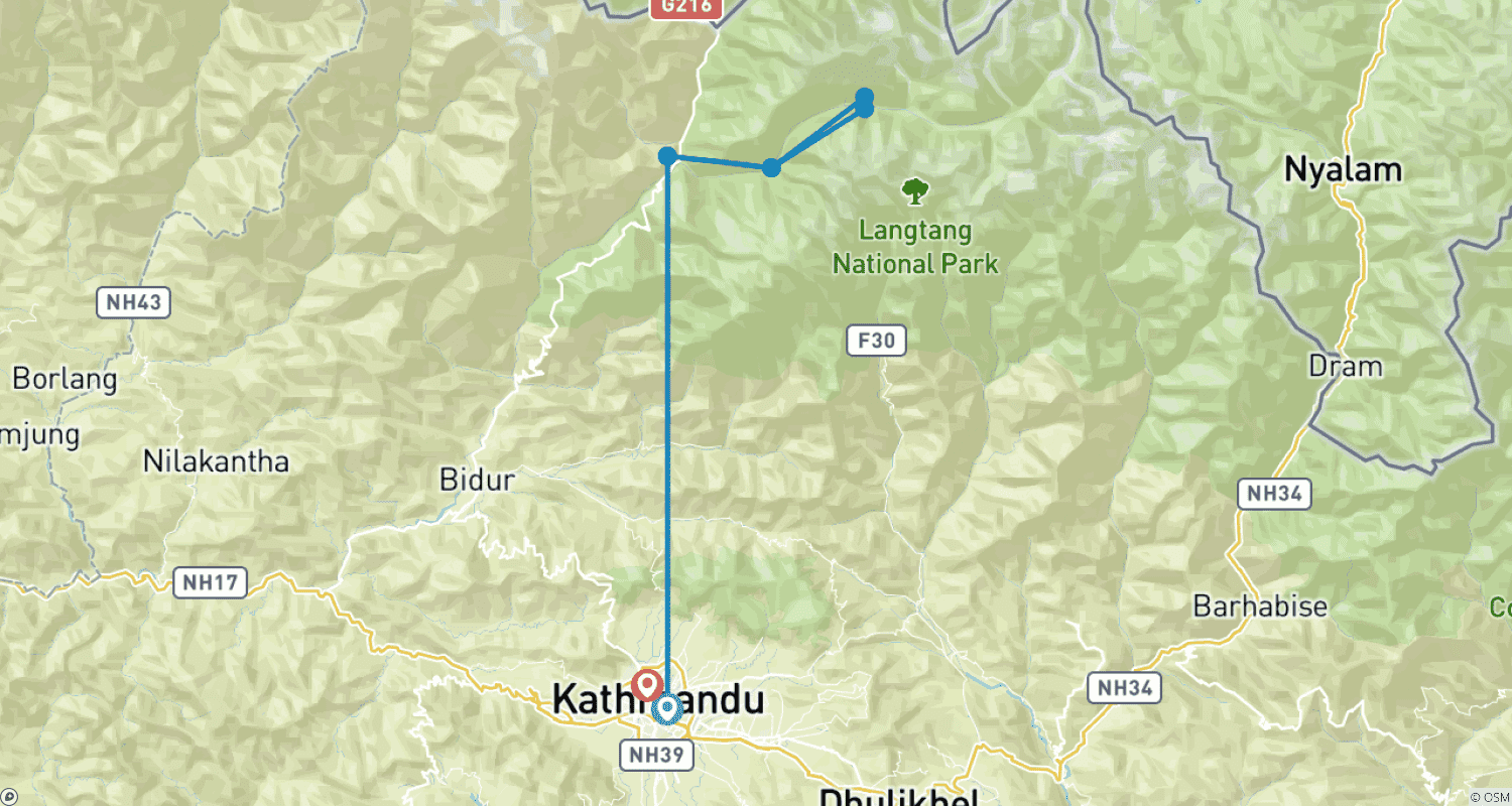 Mapa trasy: Krótki Trek Langtang