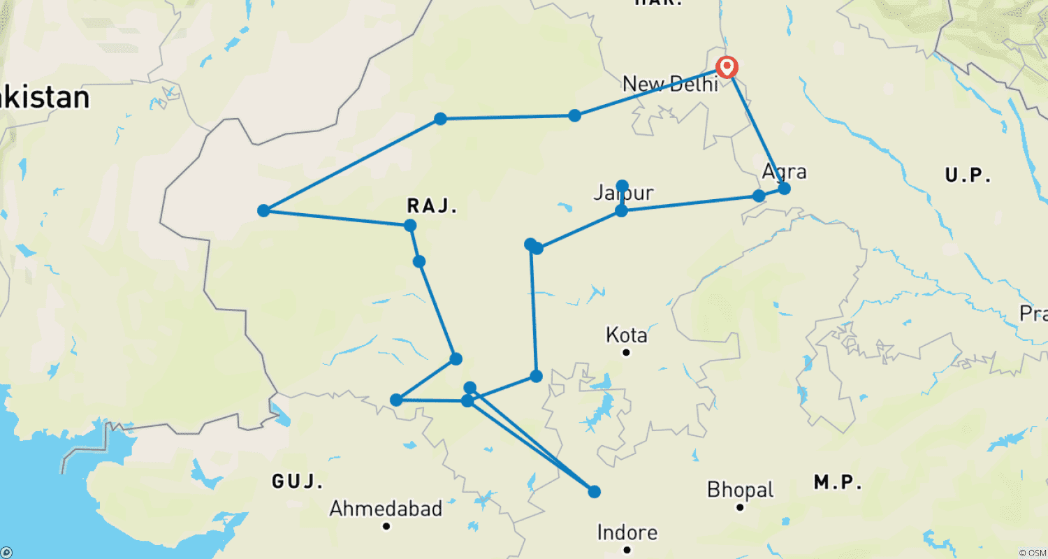 خريطة مسار Taj Mahal Tour with Rajasthan