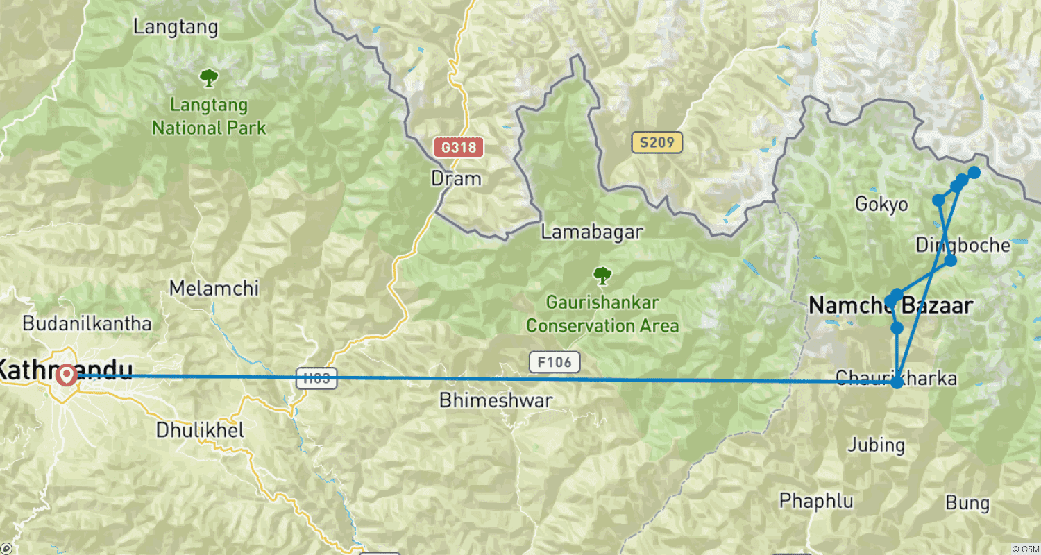 Mapa do percurso de Caminhada ao Acampamento Base do Everest com Voo de Helicóptero de Gorakshep