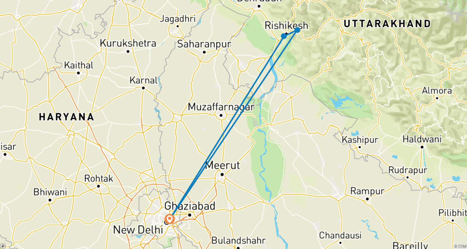خريطة مسار Rishikesh Yoga Tour