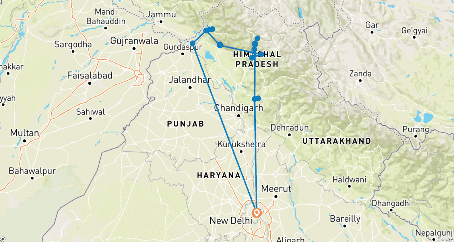 Mapa trasy: Himachal Highlights Tour