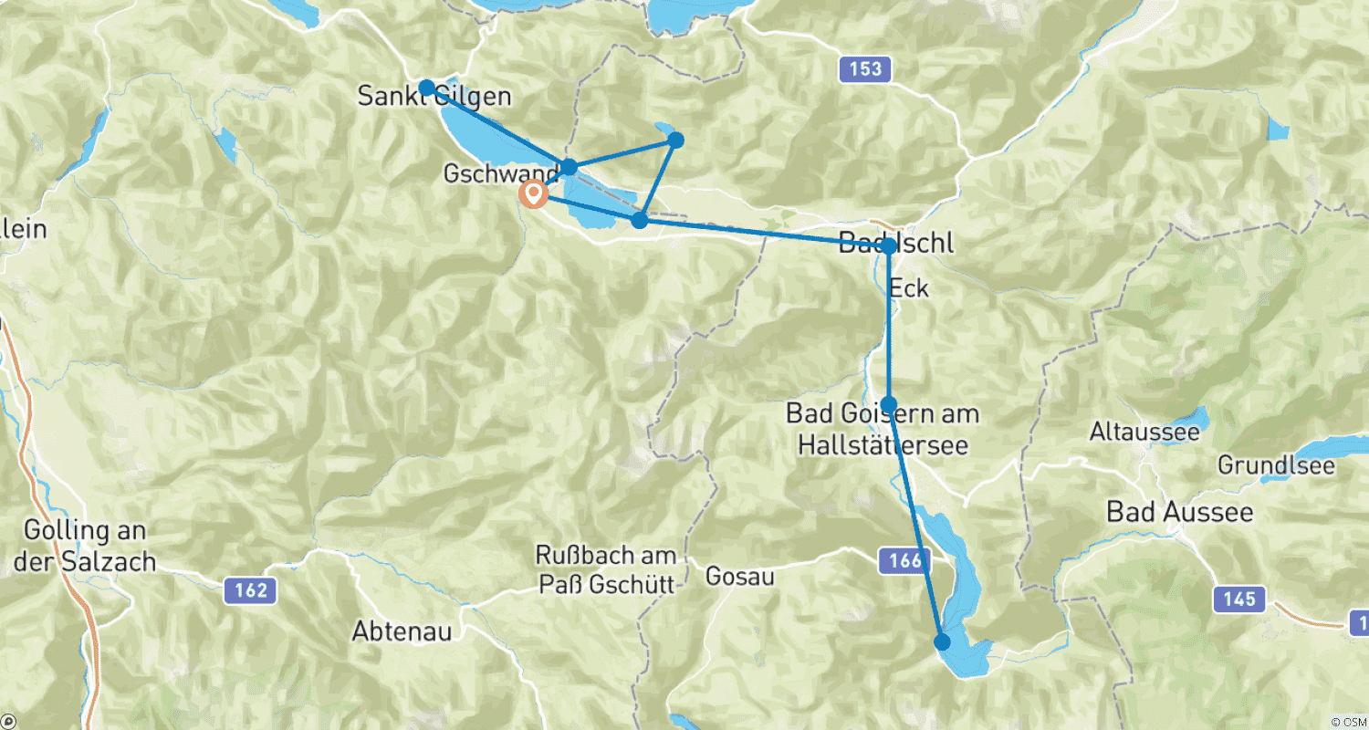 Mapa do percurso de Austrain Lakes Tour Salzkammergut