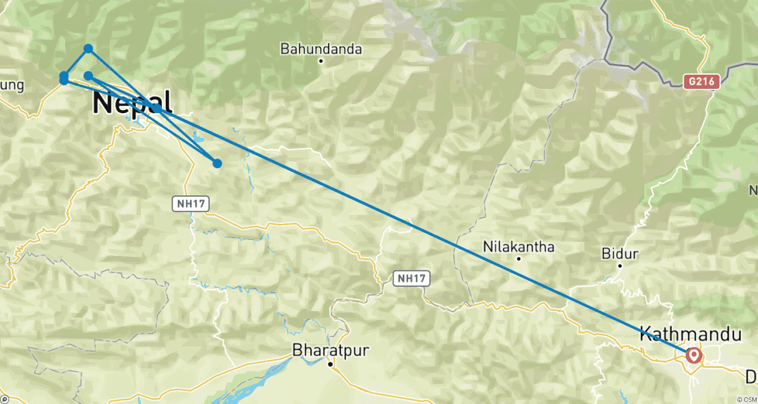 Mapa do percurso de Mardi Himal Trekking