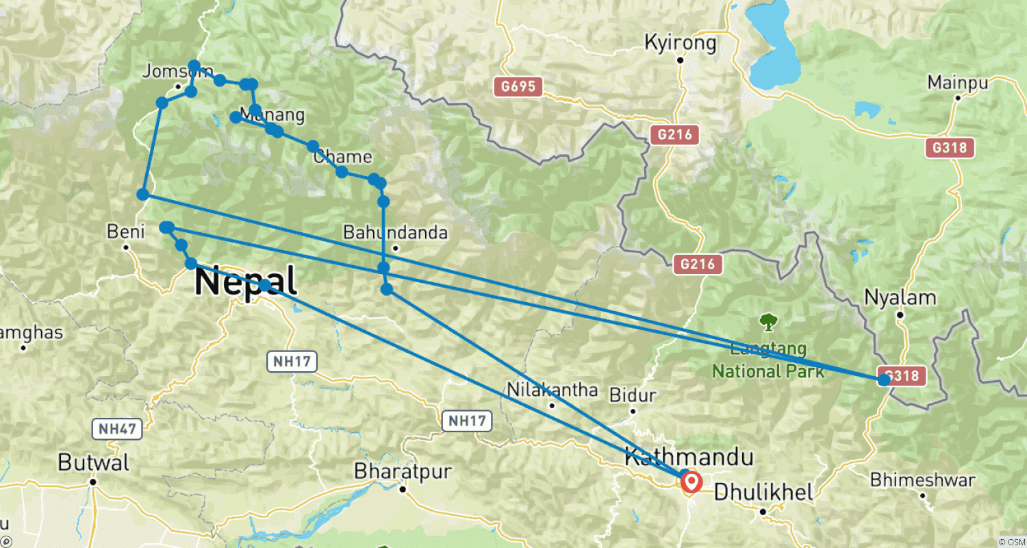 Annapurna Circuit トレッキングのルートマップ