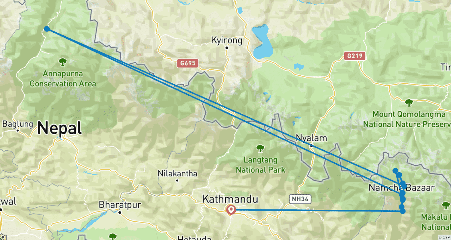 Gokyo Valley Trekking 12 Daysのルートマップ