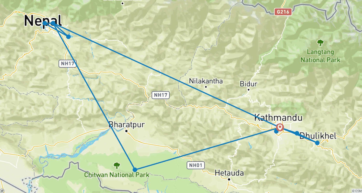 خريطة مسار Tailor-Made Private 9 Days Nepal Adventure, Fully Guided & Daily Starts