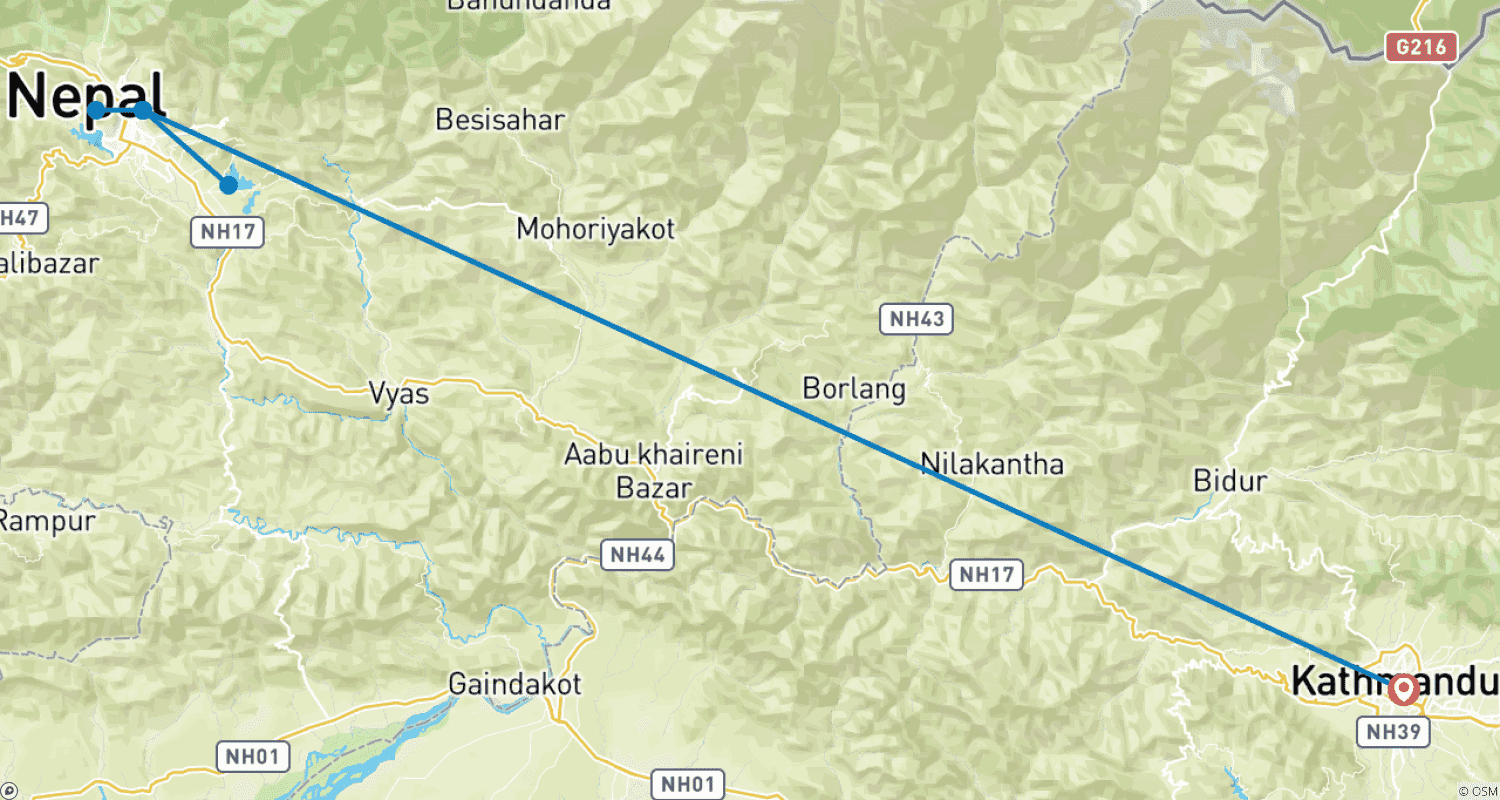 Mapa do percurso de Excursão Personalizada de 3 Dias ao Nepal em Pokhara, Partidas Diárias e Guia Privado