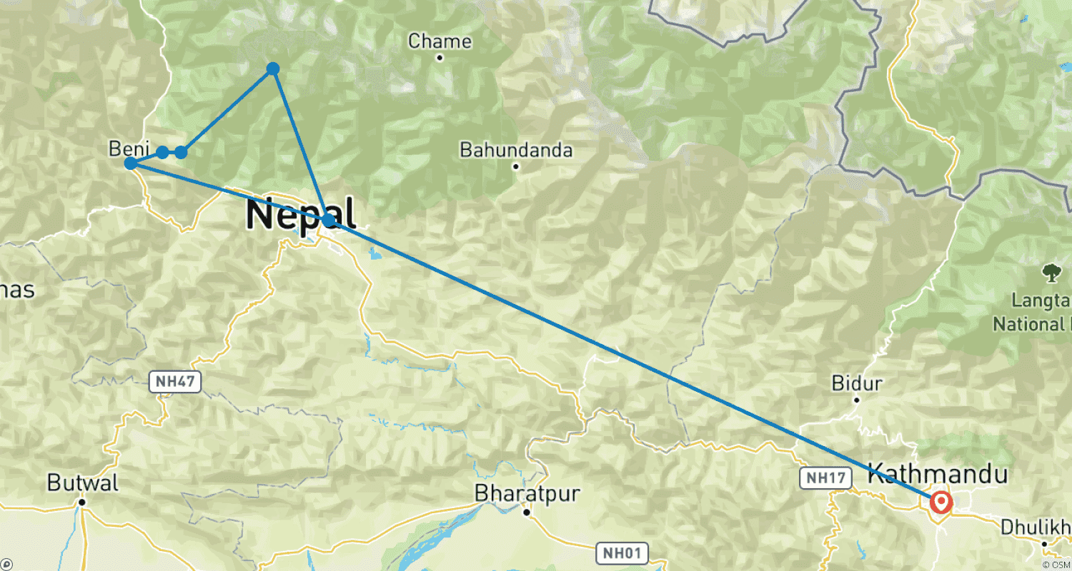 Mapa trasy: Mohare Danda Trek 10 Days