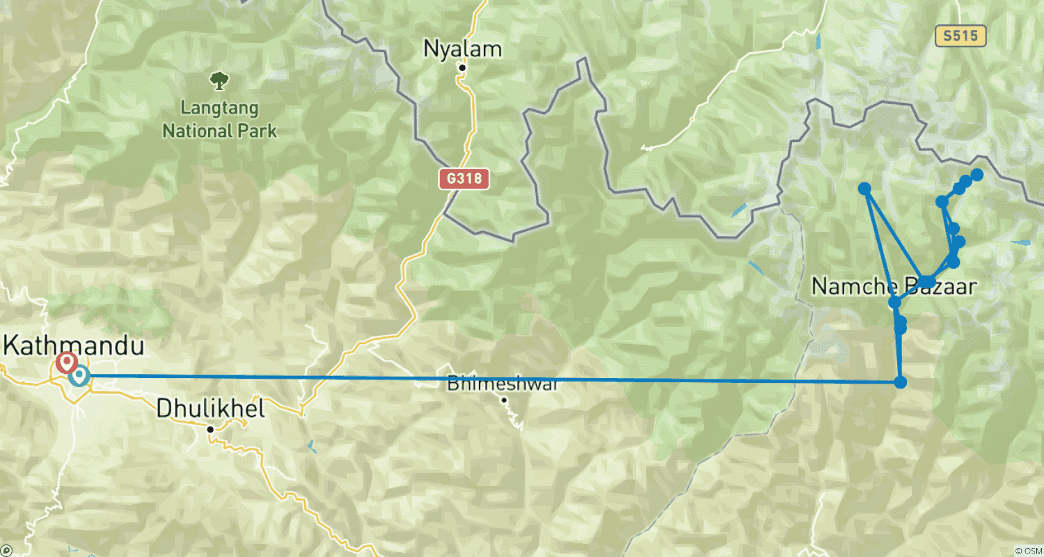 Mapa trasy: Everest Base Camp Trek 11 Days