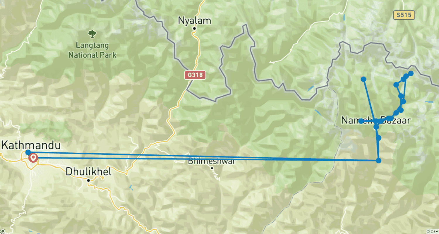 Mapa trasy: Trekking do Bazy pod Mount Everestem 14 dni