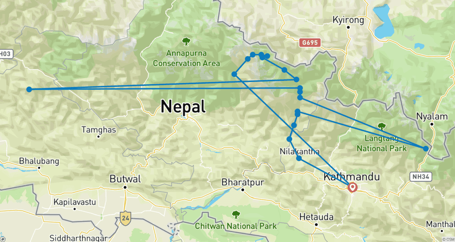 Mapa trasy: Manaslu Circuit Trek 11 Dni